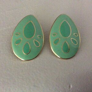 Vintage turquoise and gold teardrop enameled earrings